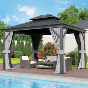 Aluminum Patio Gazebo with Double Roof, 4.7inch Aluminum Post with Gutter