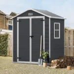 OutdoorResinStorageShed6x4FTPlasticGardenShedforBikeGarbageCanToolLockableDoor