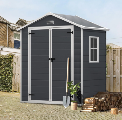 OutdoorResinStorageShed6x4FTPlasticGardenShedforBikeGarbageCanToolLockableDoor