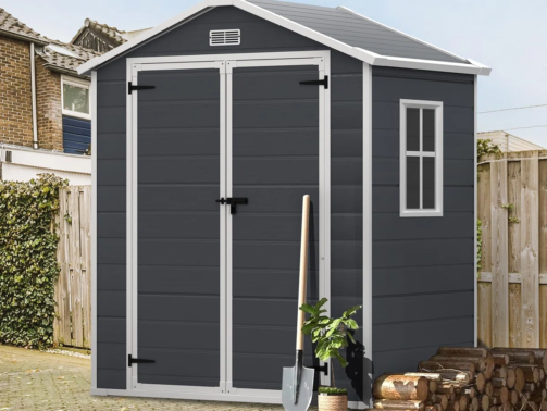 OutdoorResinStorageShed6x4FTPlasticGardenShedforBikeGarbageCanToolLockableDoor