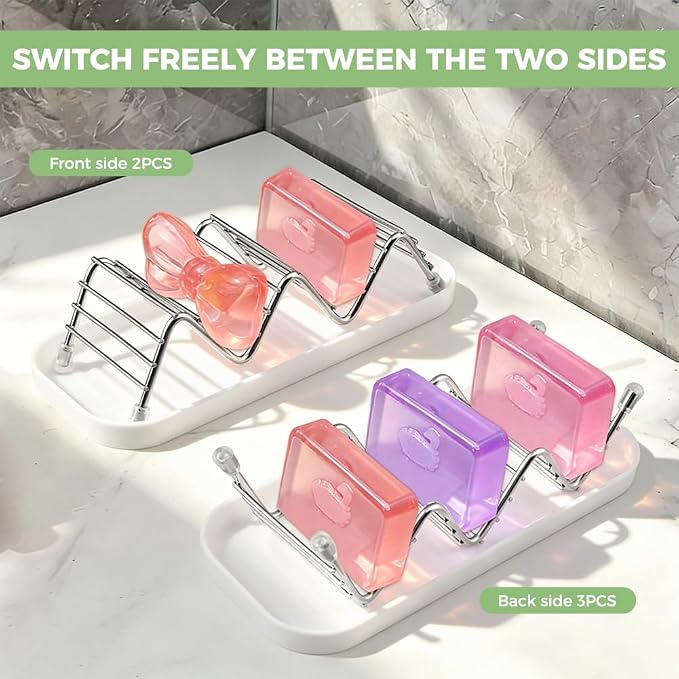 Shower Soap Bar Holder, Stainless Steel Bar Soap Dish Holder with Water Tray for Shower Bathroom - Image 3