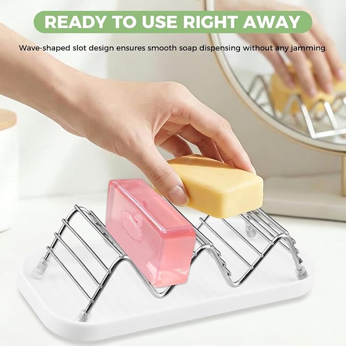 Shower Soap Bar Holder, Stainless Steel Bar Soap Dish Holder with Water Tray for Shower Bathroom - Image 2