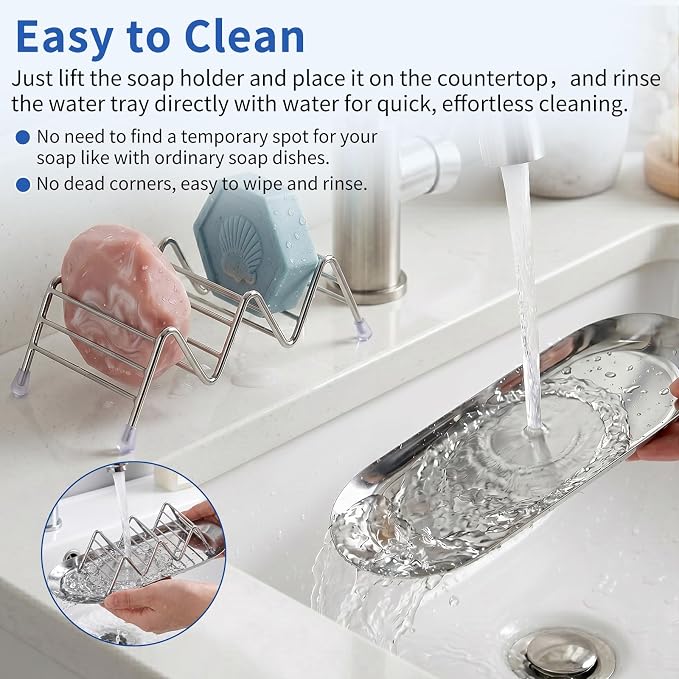 Shampoo Bar Soap Holder for Bath with Drip Tray, Wave Shape Large Capacity | Stainless Steel, Quick Dry - Image 3