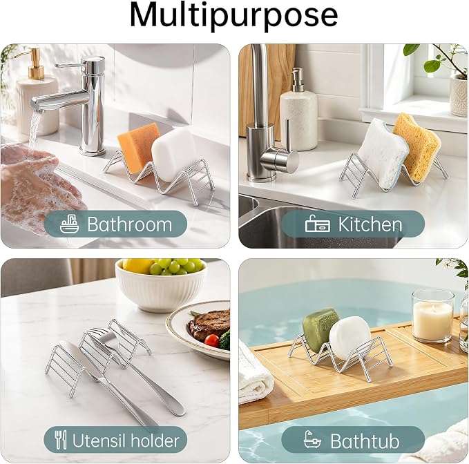 Stainless Steel Soap Dish Self Draining Bar Soap Holder, Silver | Reversible Design Fits 2-3 Bars - Image 3