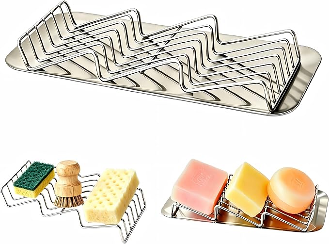 304 Stainless Steel 3 Bar Soap Dish, Self Draining Shampoo Bar Holder for Solid Shampoo & Conditioner Bars